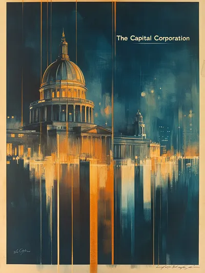 Annual report cover for "The Capital Corporation" 1961. Mid-century modernist illustration after Erik Nitsche. A stylize