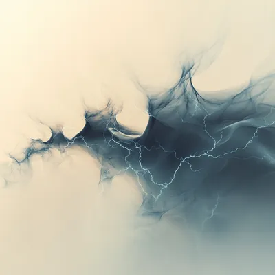 Abstract, ethereal form resembling a dark, cloud-like shape with lightning-like patterns of white and blue energy flowin