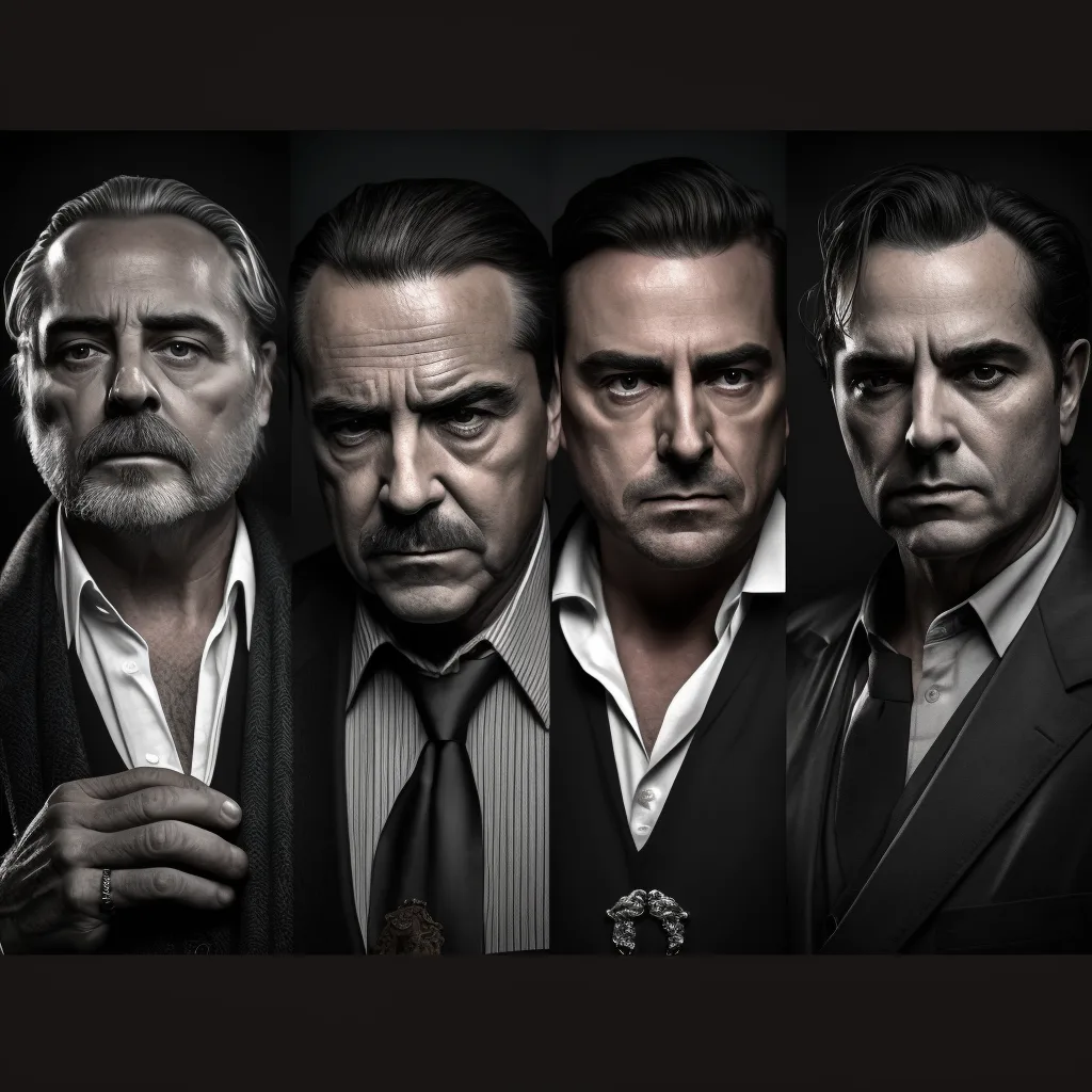 https://s.mj.run/l2CJsICbDTc old mafia bosses, film noir, hyper realistic photograph, portrait, masculine, gangster, --v