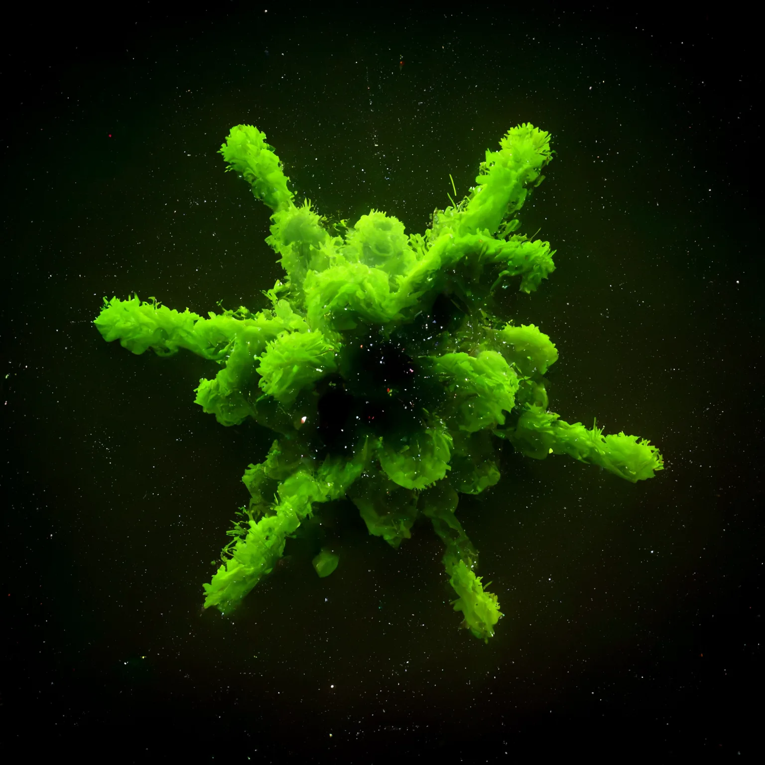 an asterisk shape floating in space made of neon green particles --upbeta