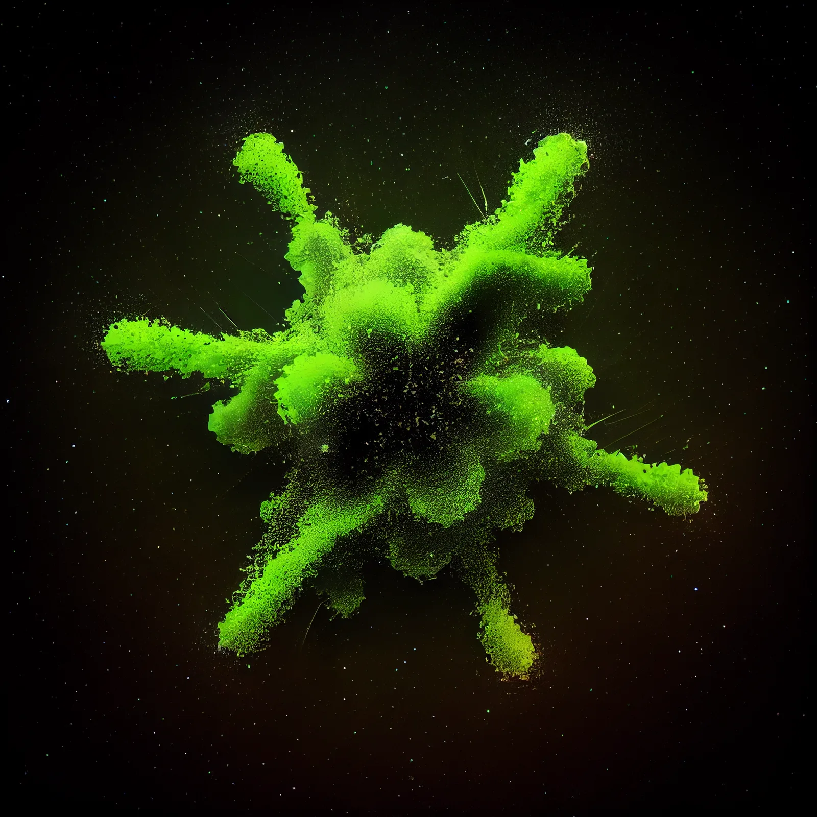 an asterisk shape floating in space made of neon green particles --upbeta
