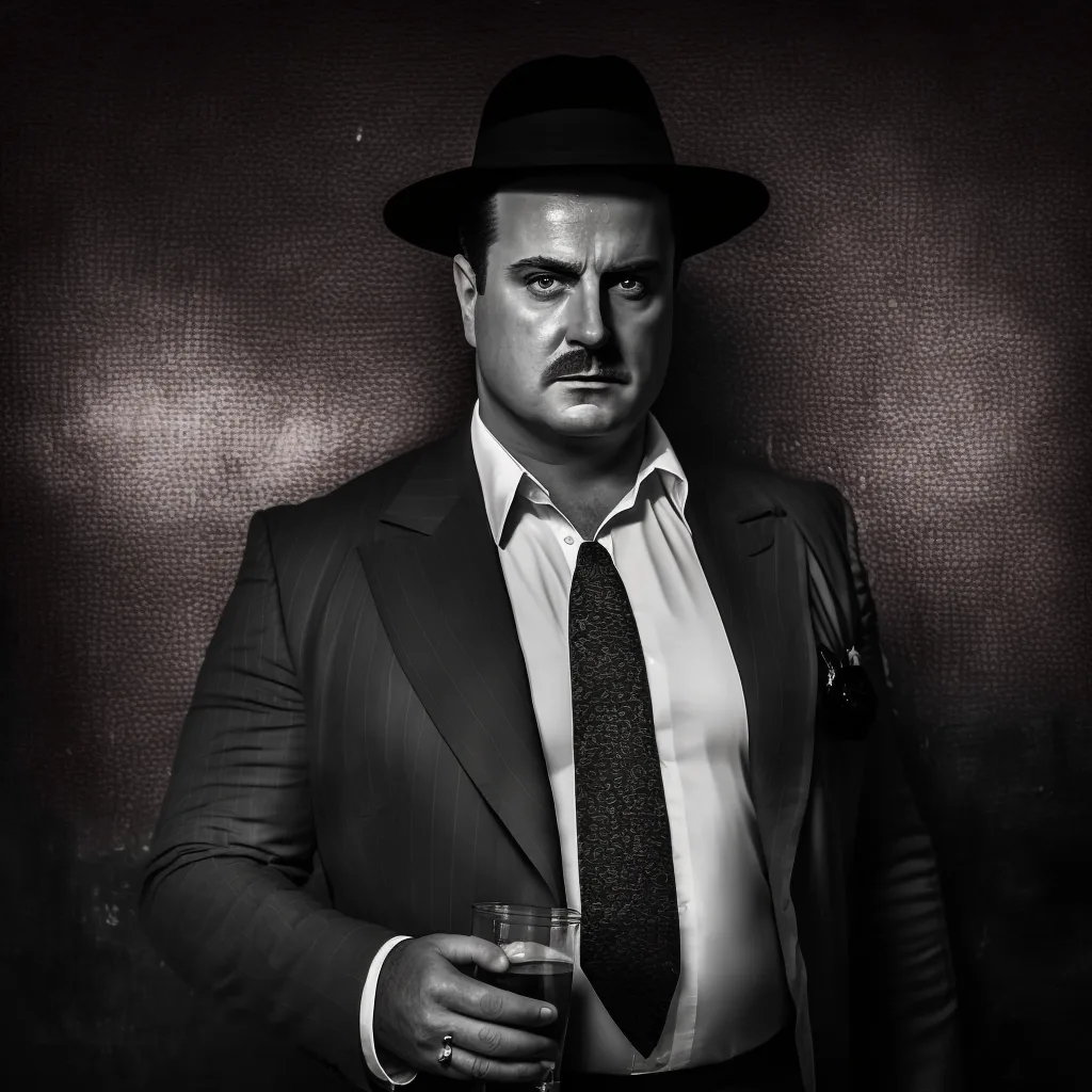 https://s.mj.run/HZ7ZUPpdXqE mob boss, black and white photo, --v 4