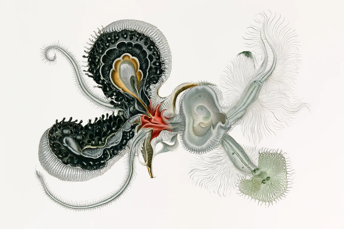 an abstract scientific specimen representing a better company: a strange elegant organism; it feels capable, adaptive, a
