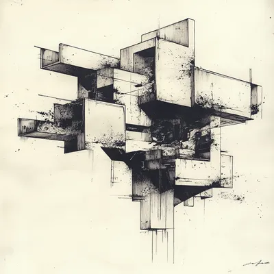 MC Echer style, abstract drawing, ink, architecture