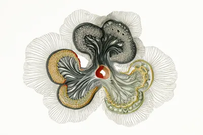 an abstract scientific specimen representing a better company: a strange, elegant organism built from interconnected cha