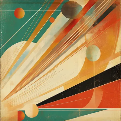 vintage 1950s General Dynamics annual report cover illustration, dynamic composition conveying energy and motion, mid-ce