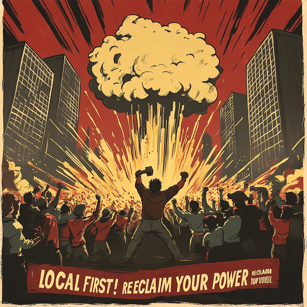 A bold, vintage-style propaganda poster depicting a technological uprising against "The Cloud." In the center, a determi