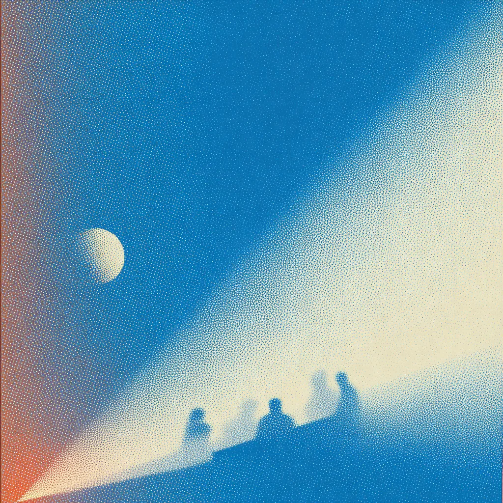 https://s.mj.run/EOWtC1-ZySo airy halftone gradients, dithering, abstract, open negative space, people working together
