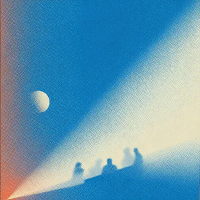 https://s.mj.run/EOWtC1-ZySo airy halftone gradients, dithering, abstract, open negative space, people working together