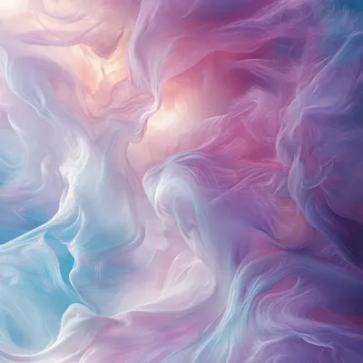 A blend of pastel hues, such as light pinks, purples, and soft blues, glowing with a pearlescent sheen. The wisps feel s