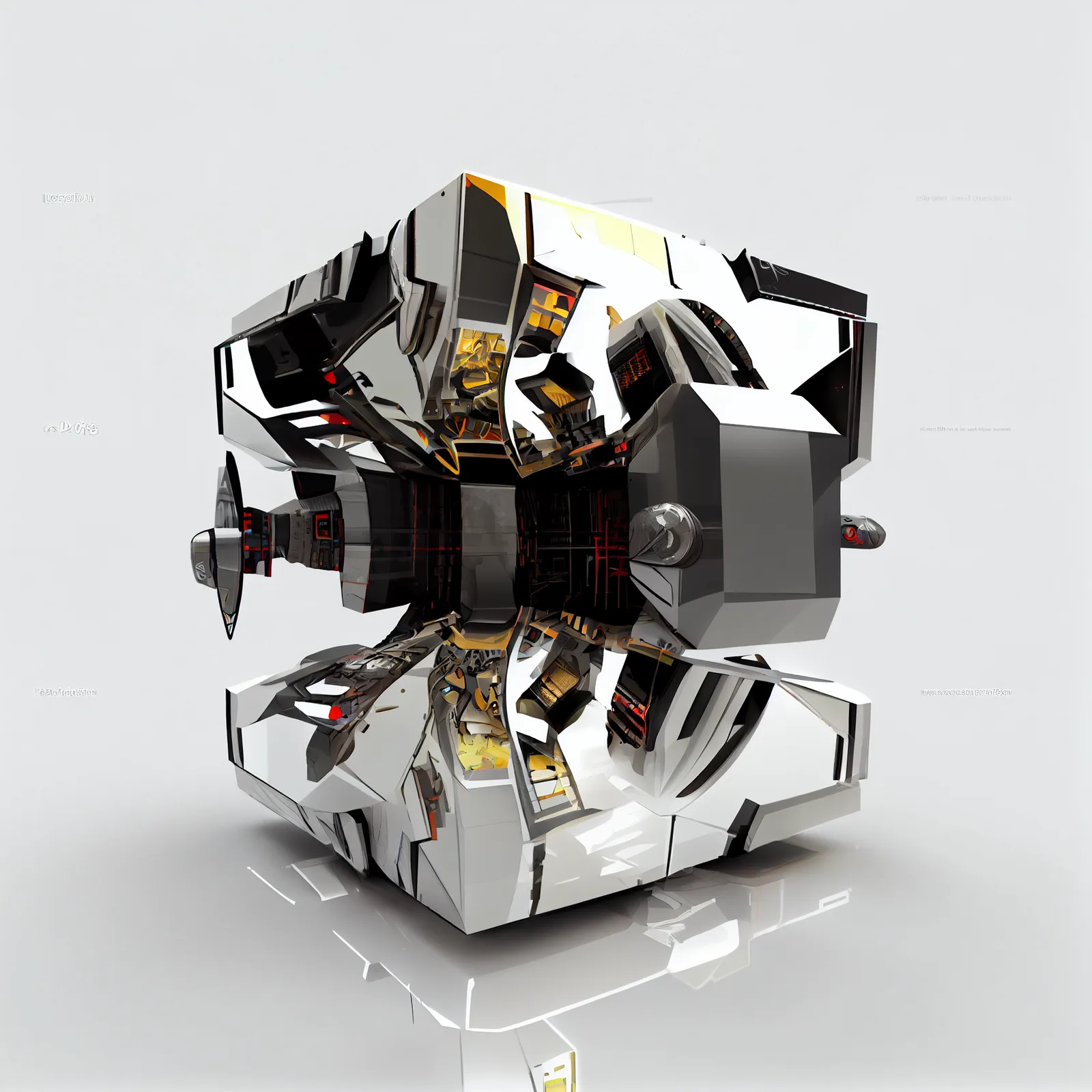 digital futurism, mirror, cube, 3d render, white background, cyber punk, spaceship --upbeta