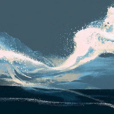 Ethereal abstract halftone currents, airy flowing gradients of soft Mint (#F5FCF9) and warm Oatmilk (#F9F2E9), expansive