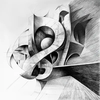 MC Esher style, isolated idea in the center, organic, abstract, Architecture drawing style, black and white only