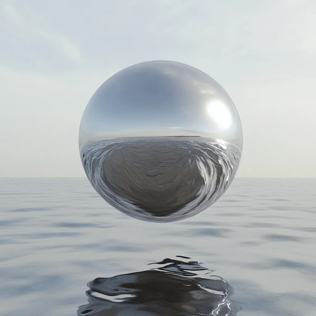 sphere of silver floating alone in isolation