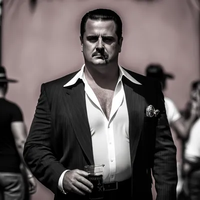 https://s.mj.run/HZ7ZUPpdXqE mob boss, black and white photo, --v 4