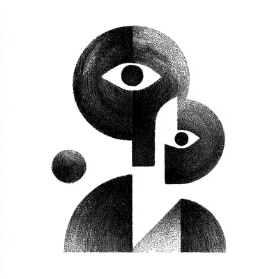 abstract concept of the theory of the agentic firm, black and white, strong negative space, graphic composition, moderni